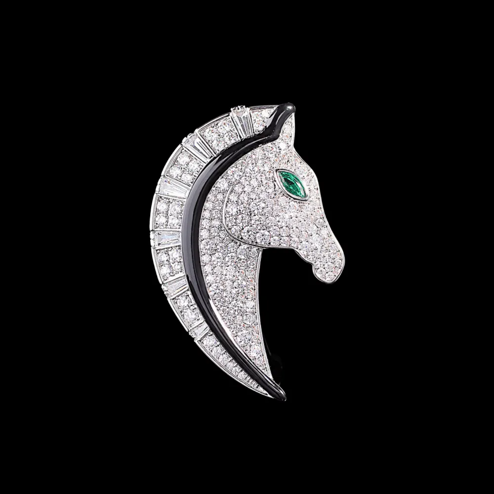 Crystal Horse Head Brooch