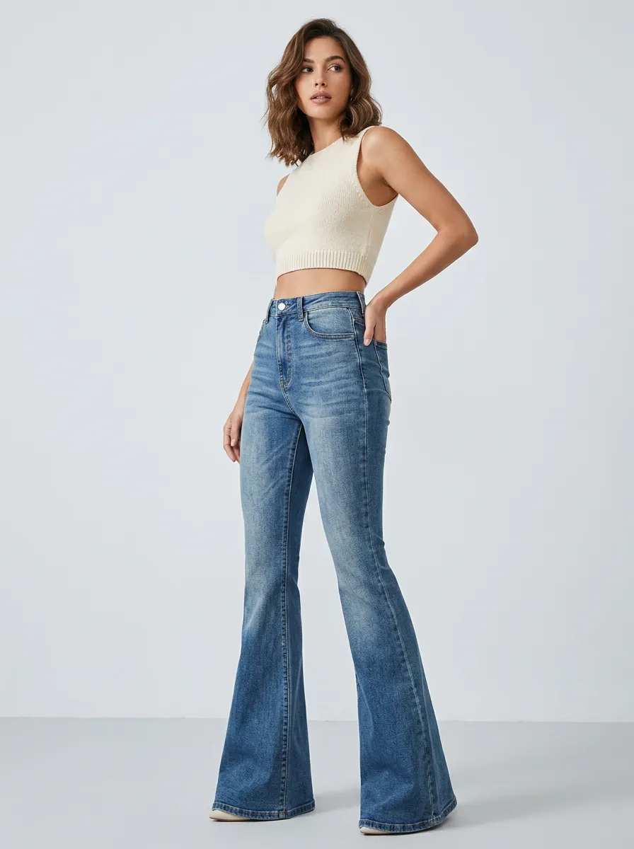 Clean-Line High-Waist Women's High-Waist Stretch Flare Jeans