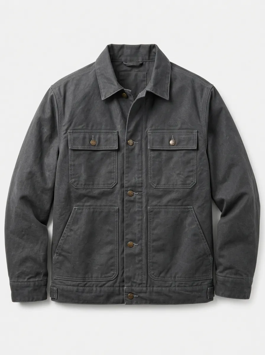 Men's Casual Outdoor Grey Canvas Utility Work Jacket