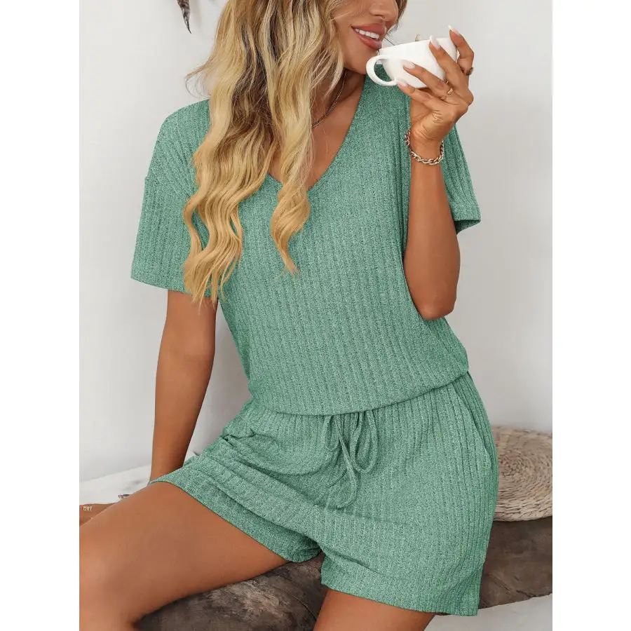 Mandy V Neck Short Sleeve Top and Shorts Set