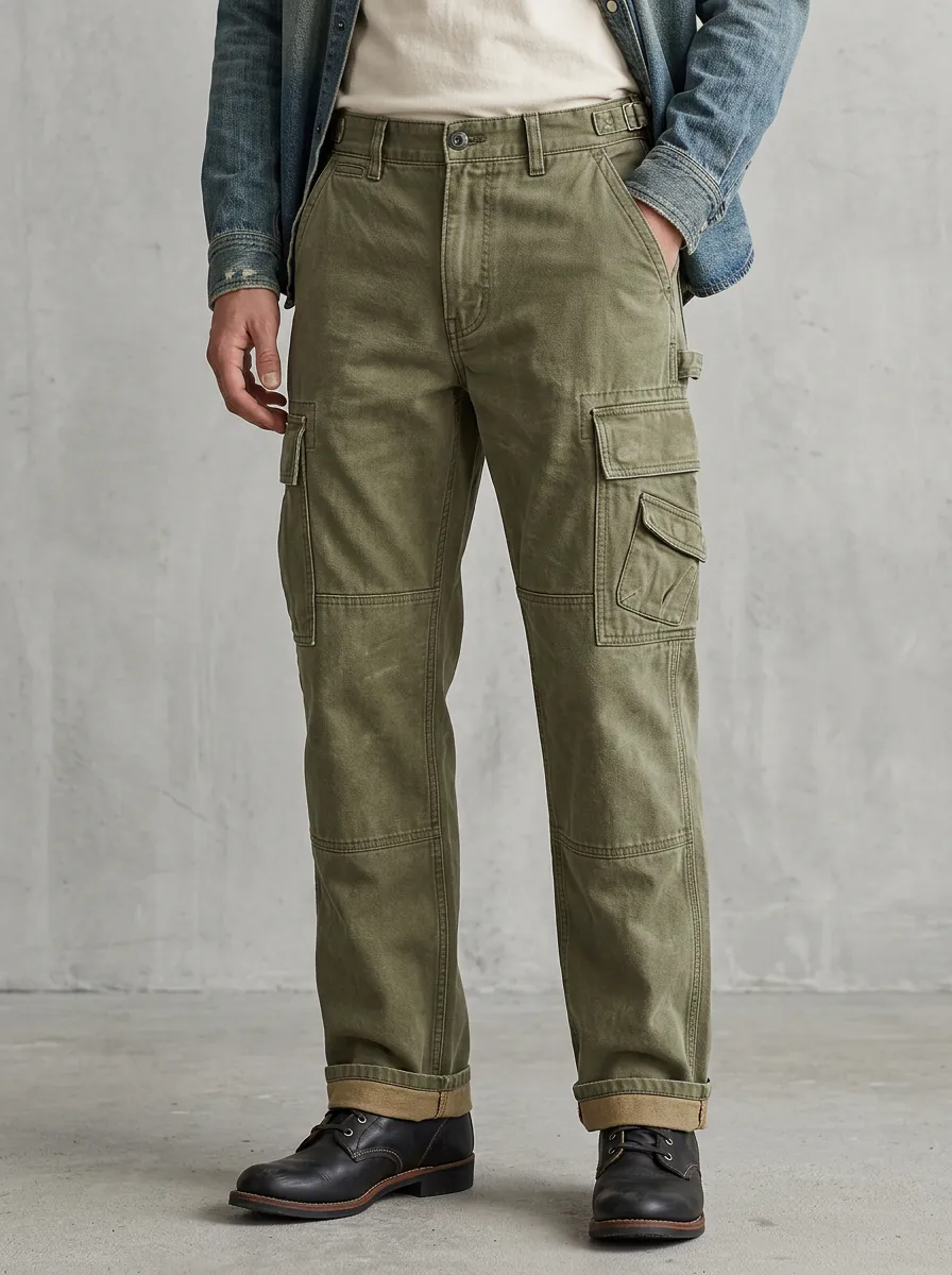 Men's Military Style Olive Green Multi-Pocket Cargo Pants