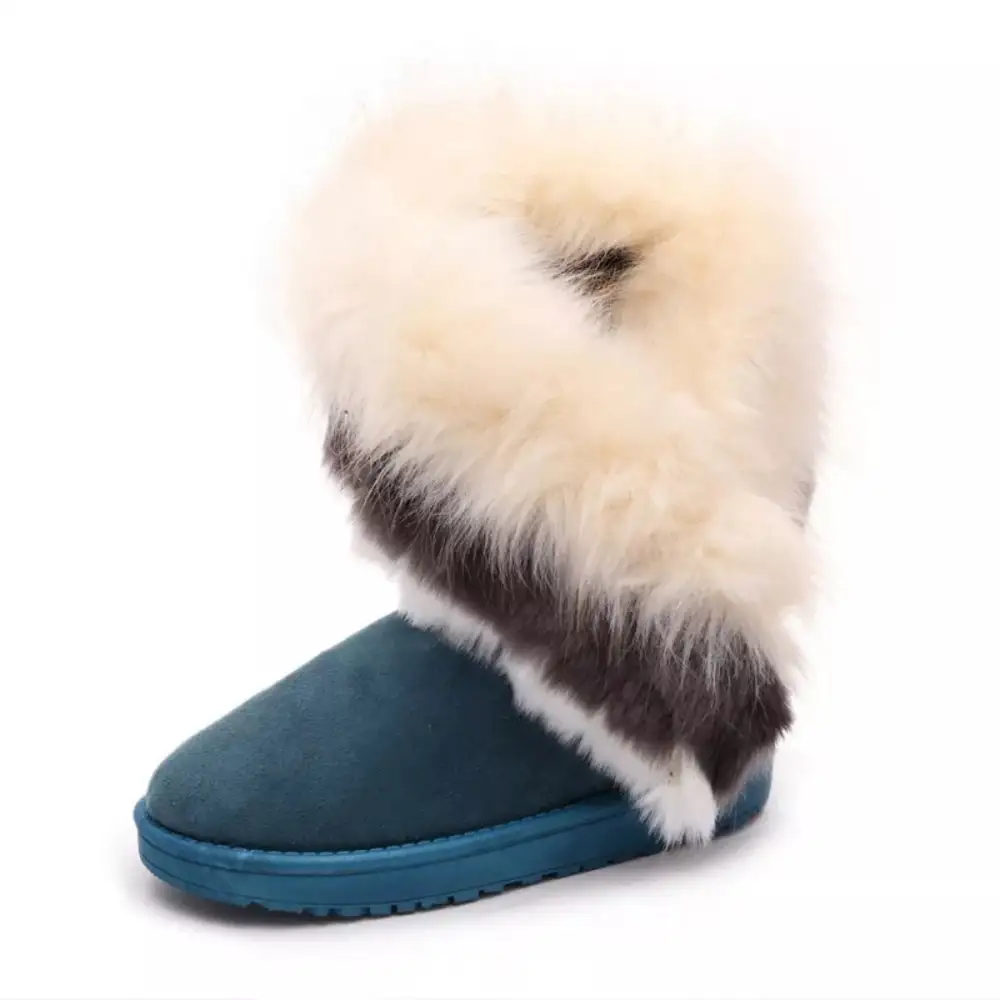 Fluffy Fur Cuff Round Toe Boots