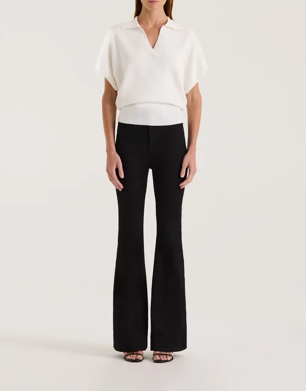 Cream Waisted Polo Knit Top