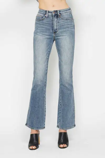 Tummy Control Back Embroidered Pocket Bootcut Denim Jeans