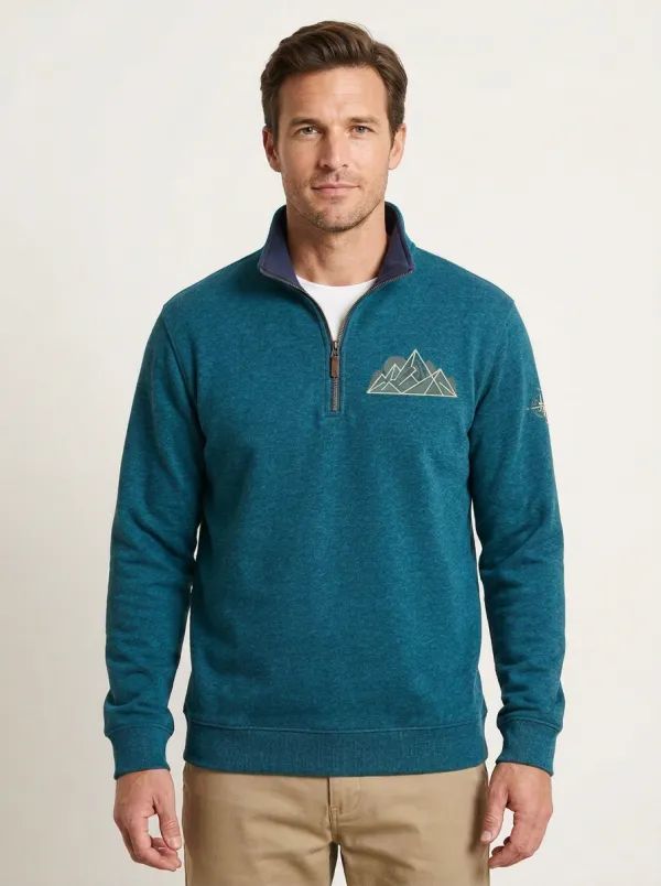 Men's Mountain Compass Sleeve Detail Quarter Zip Sweatshirt