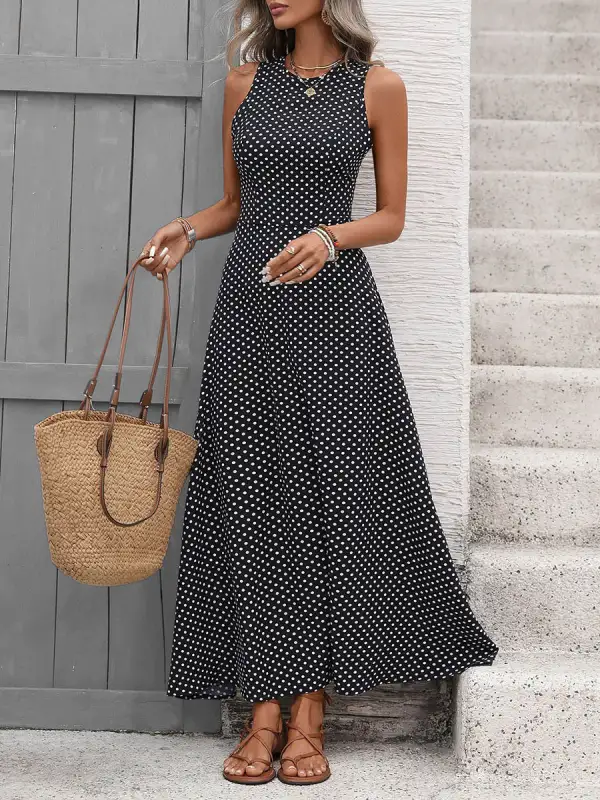 Polka Dot Neck Maxi Dress