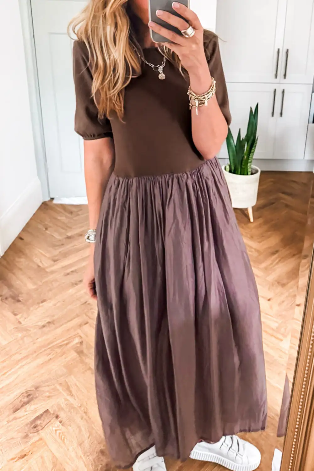 Patchwork Knit Pleated Sweater Dress