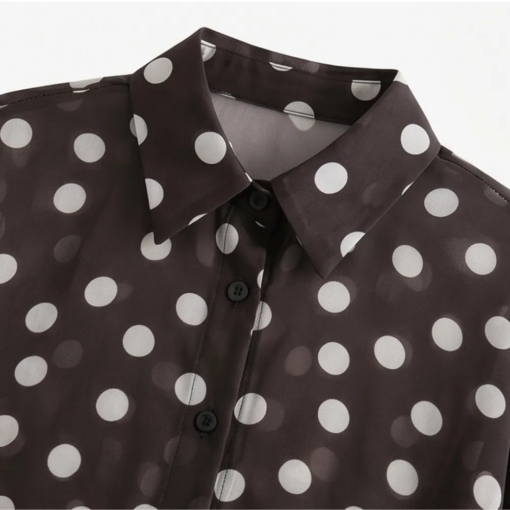 Satin Polka Dot Button Blouse