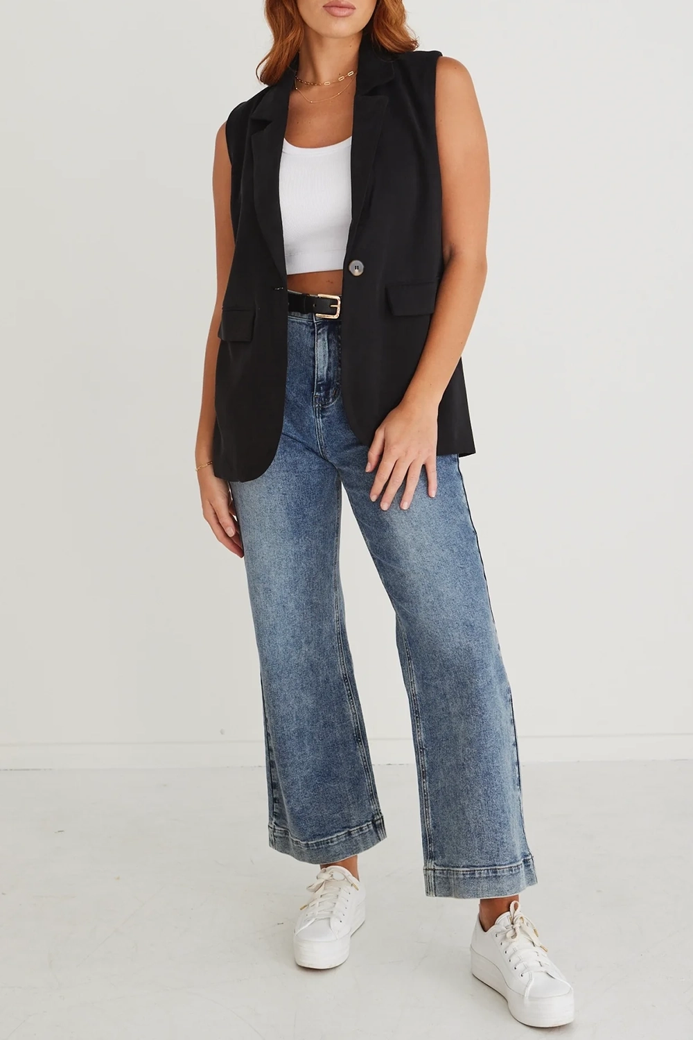 Black Linen Blend Button - Up Vest