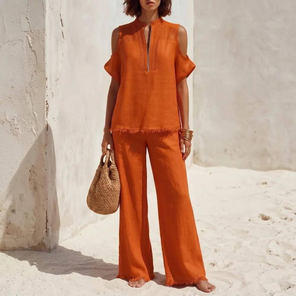 Crochet Linen Two Piece Set