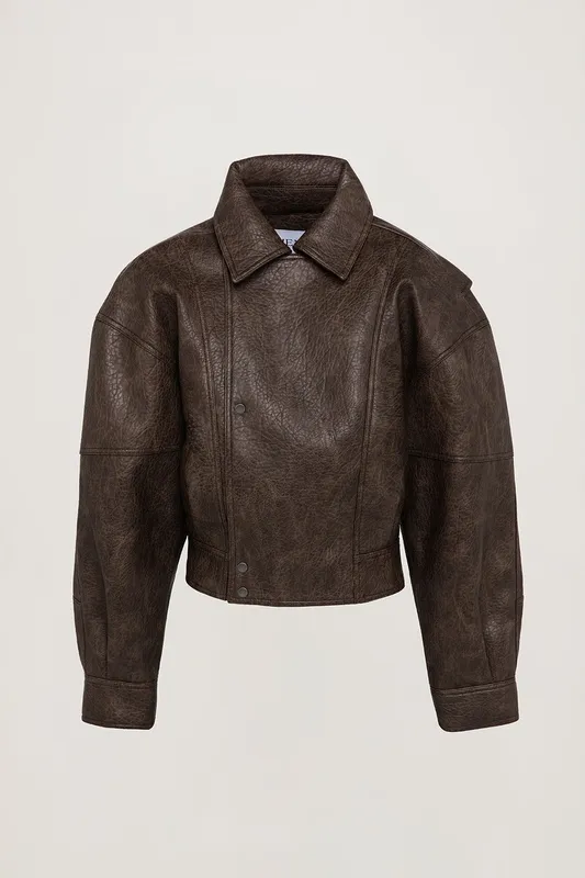 Carob Cropped Faux Leather Jacket