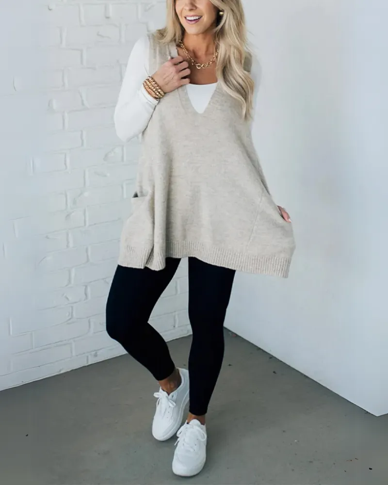 Women's Cozy Knit Vest With A Line Jacket