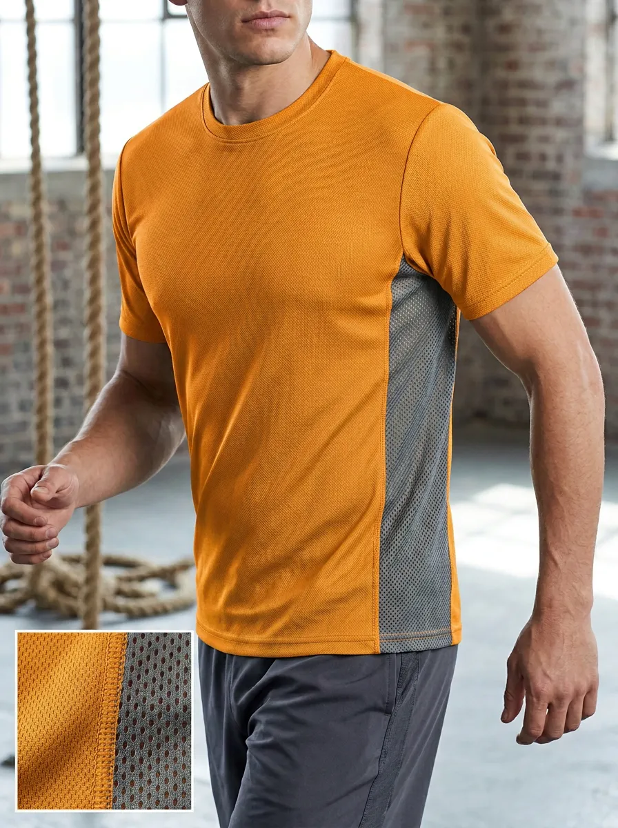 Men's Athletic Fitness Mesh Side Panel T-Shirt