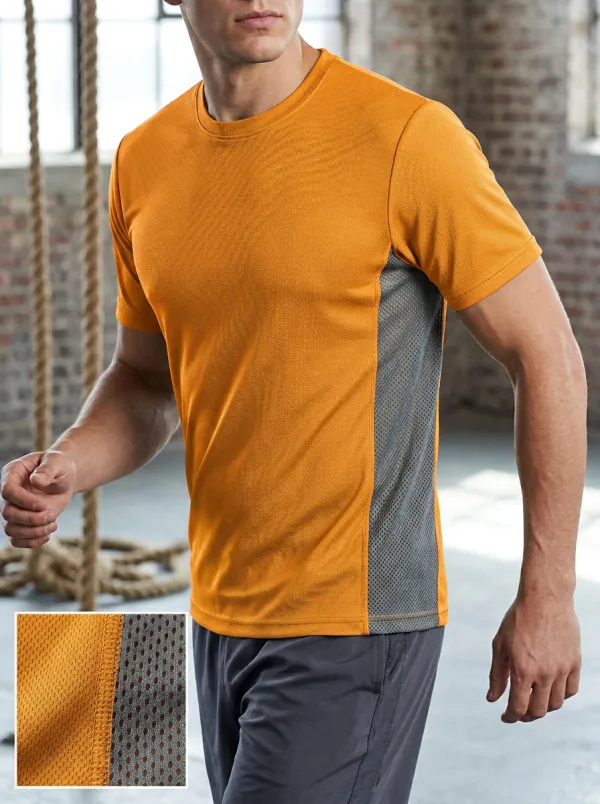 Men's Athletic Fitness Mesh Side Panel T-Shirt