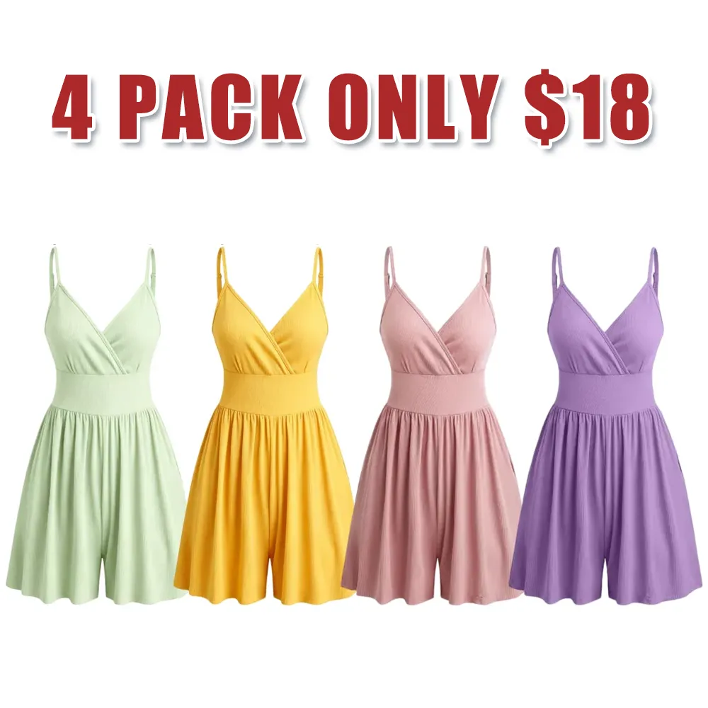 Women's Solid-Color Knit Backless Wrap-Style Slim-Fit Camisole Romper