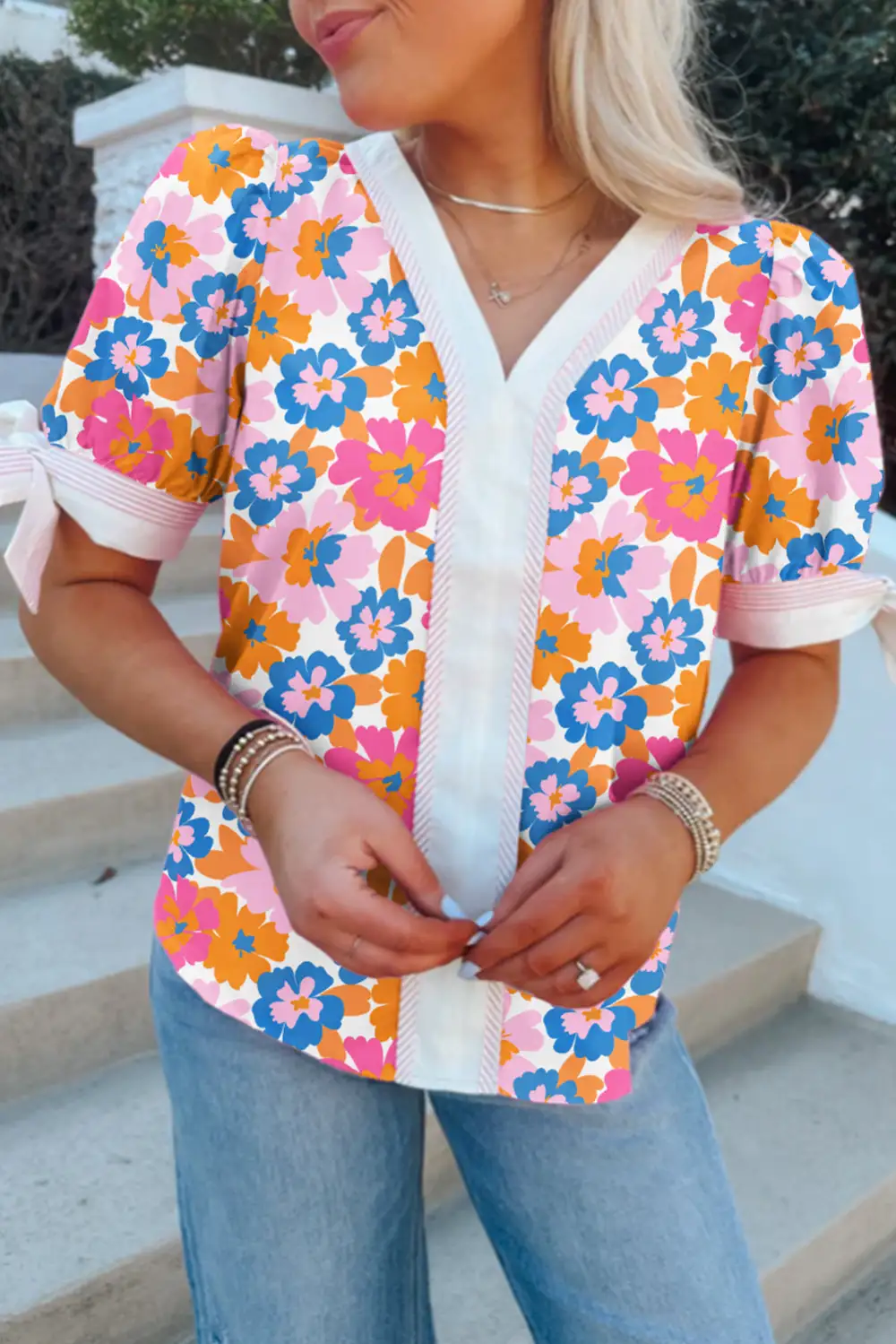 Everyday Soft Floral Striped Blouse