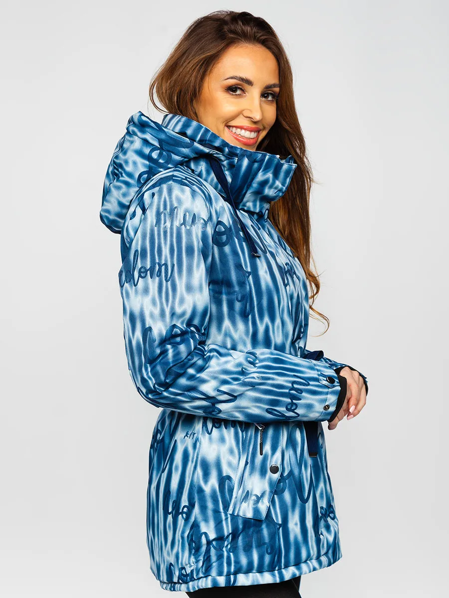 Dark blue women's winter jacket with hood