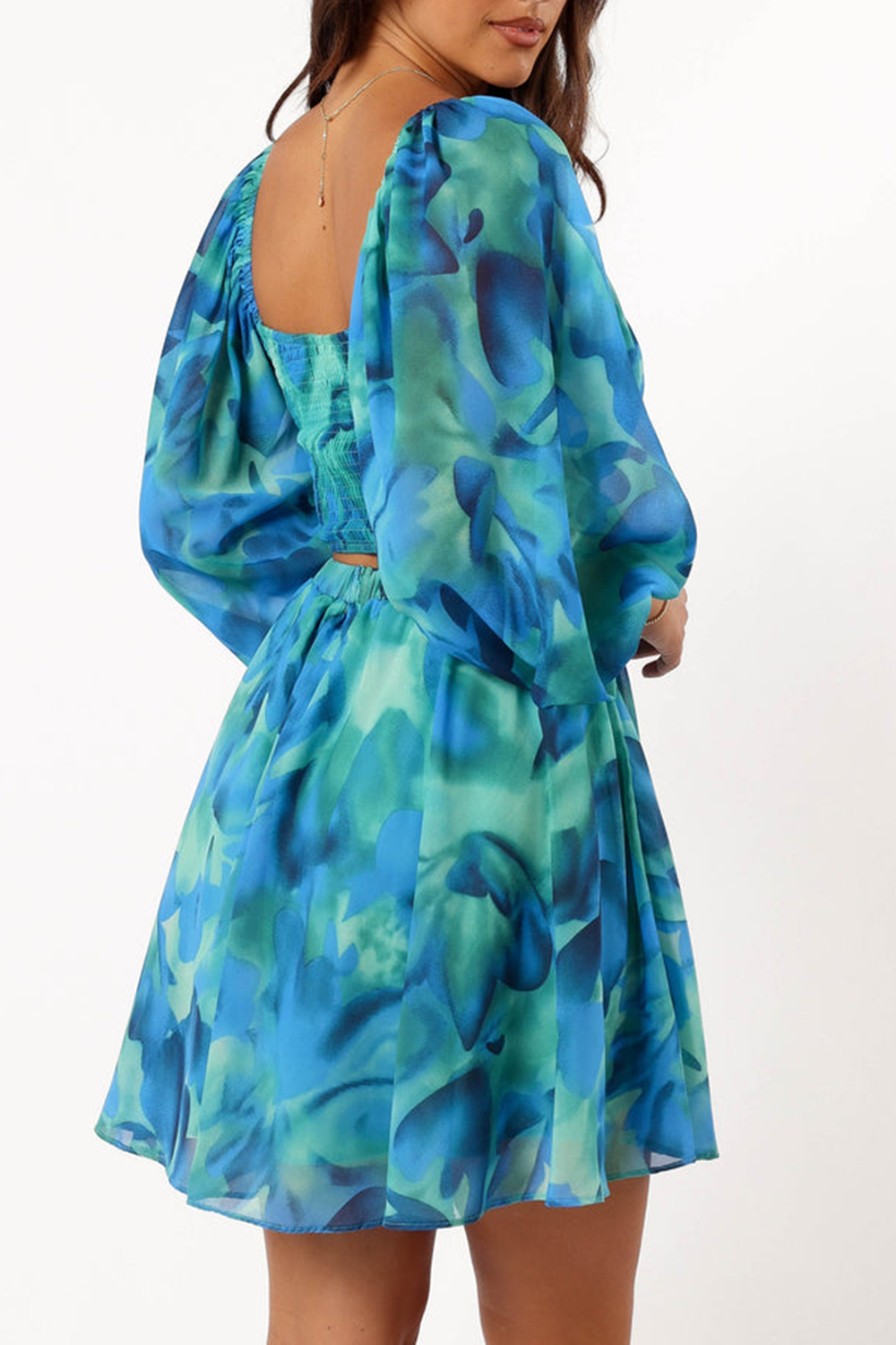 BLUE FLORAL LONG SLEEVE MINI DRESS