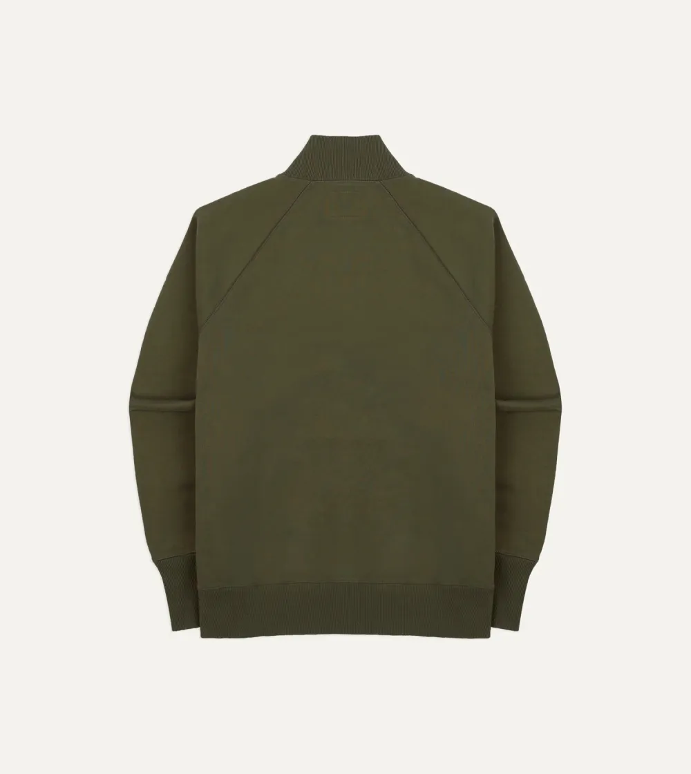 Khaki Green Cotton Quarter Zip Sweatshirt Plain