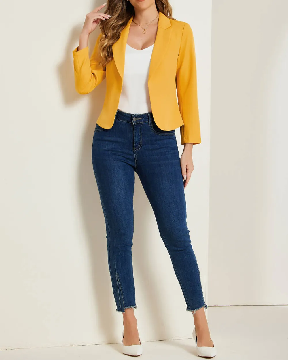 Casual Open Front Crop Suit Blazer Jacket