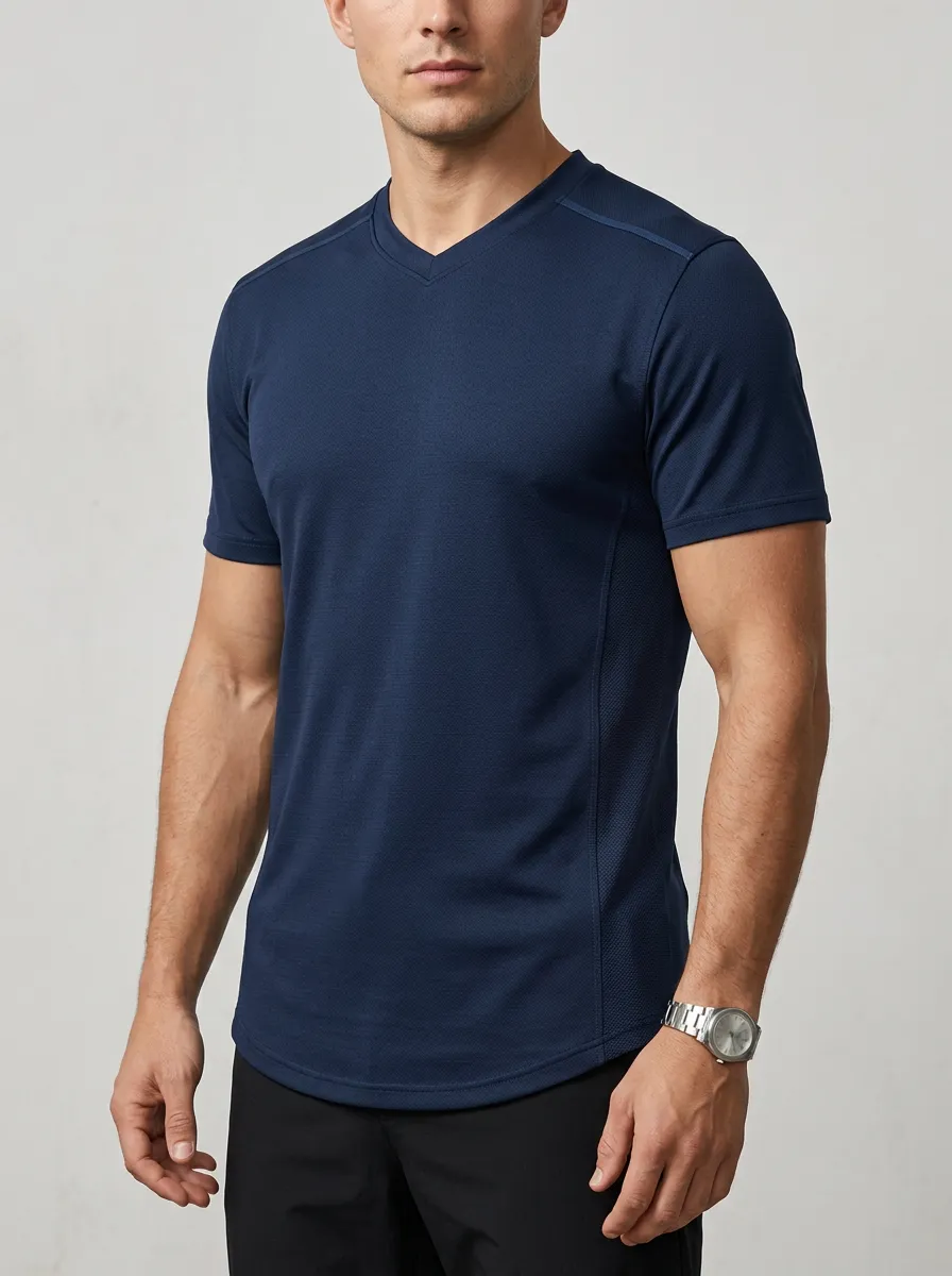 Men's Athletic Fitness V-Neck Printed T-Shirt
