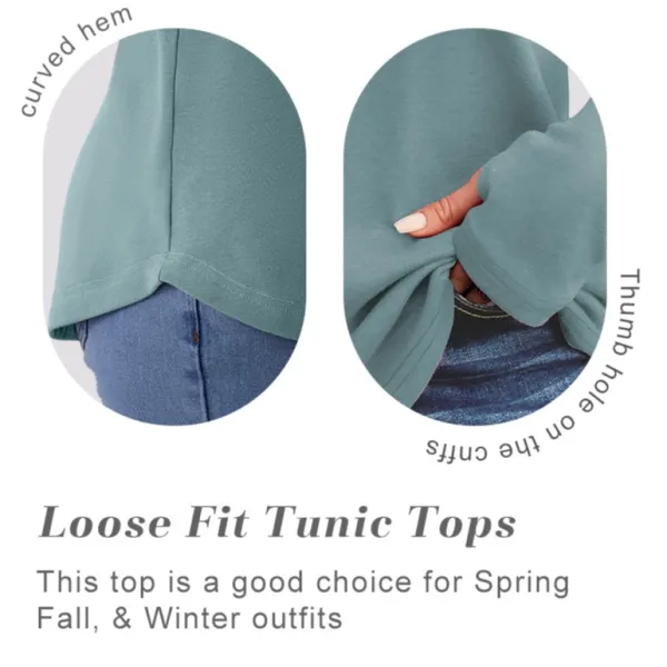 Womens Tunic Tops to Wear with Leggings Long Sleeve Thumb Hole Shirts Crew Neck Curved Hem