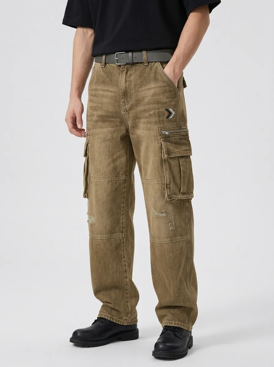 Men's Streetwear Distressed Chevron Printed Cargo Pants