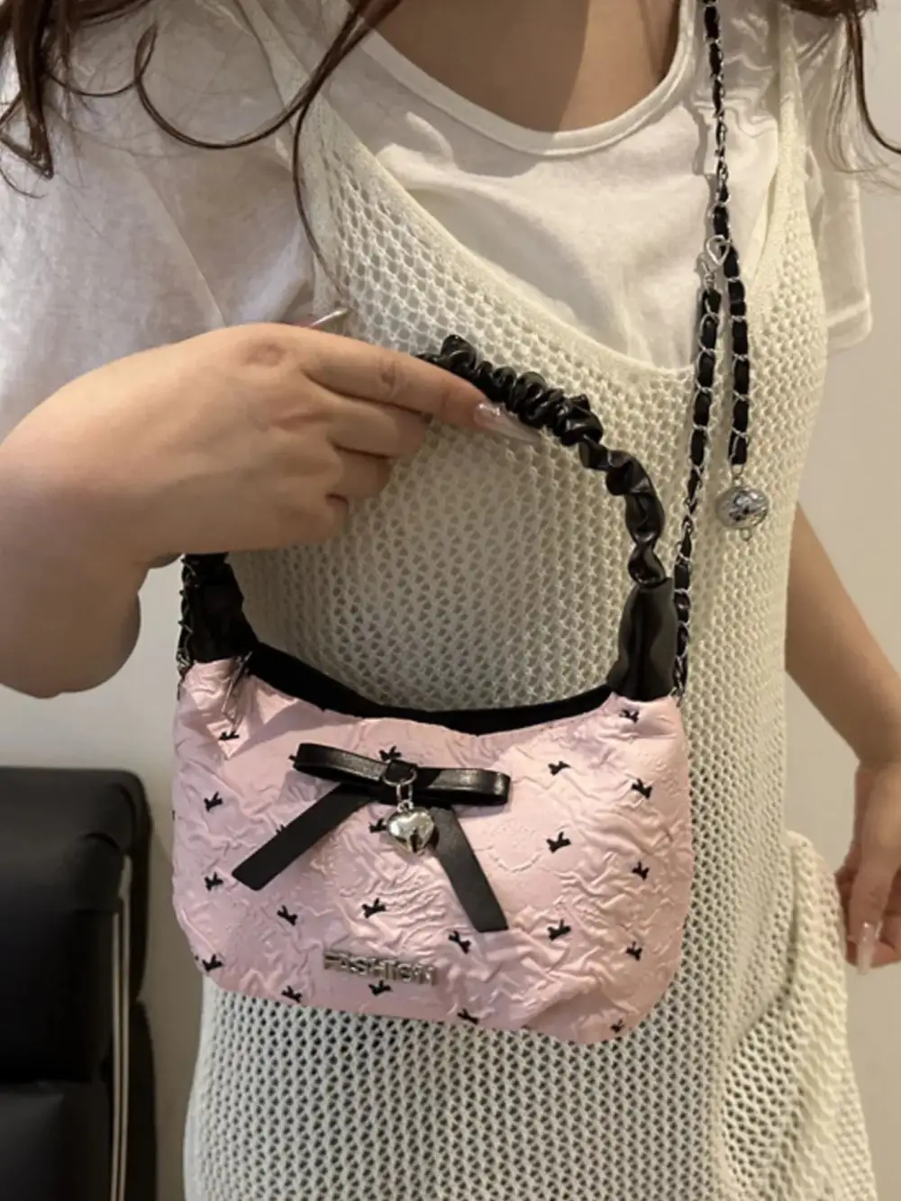 Bow Accent Ruched Crossbody Bag