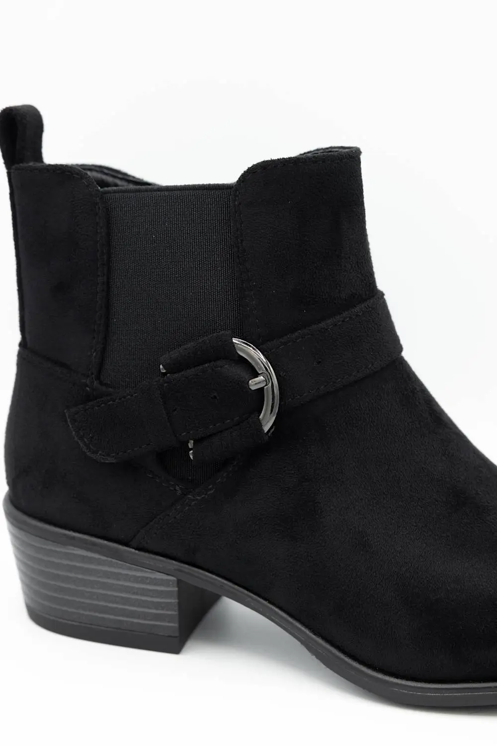 Buckle Detail Zip Entry Pointed Toe Ankle Bootie