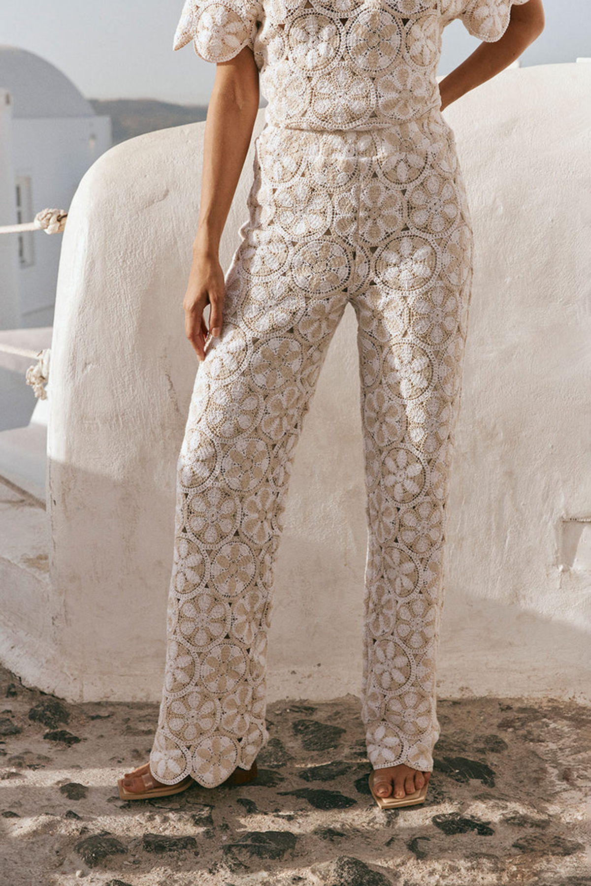 Floral Embroidery Wide Leg Trousers