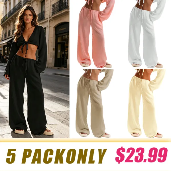 Casual Comfy Wide Leg Woven Trousers for Beach Vacation Holiday