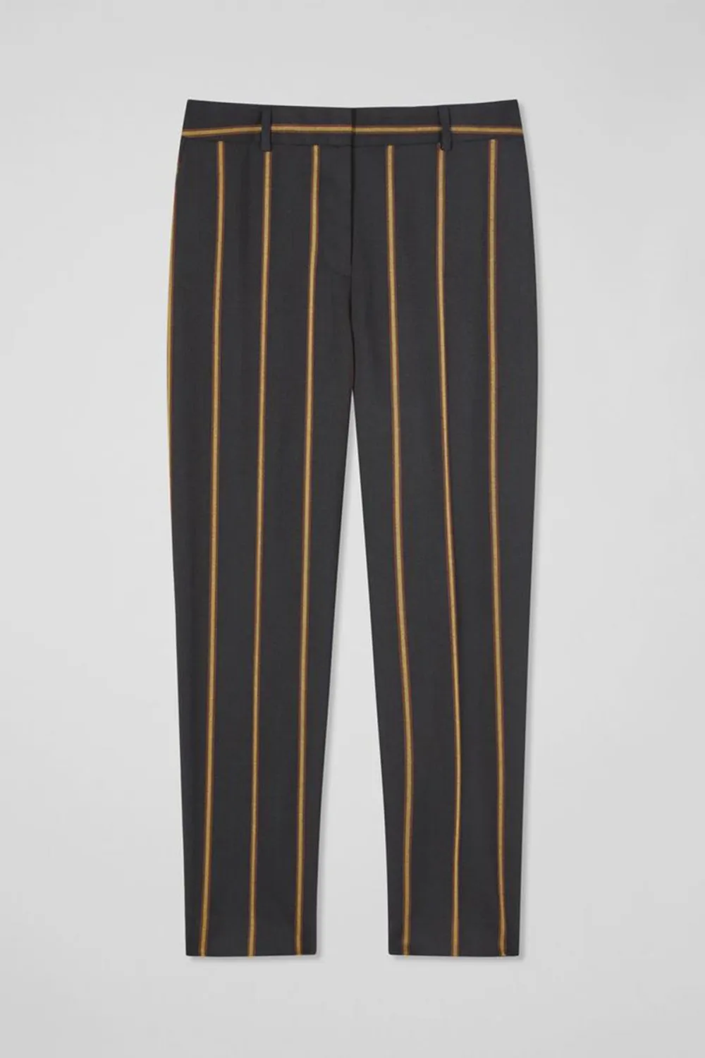 Grey Yellow Striped Cropped Trousers
