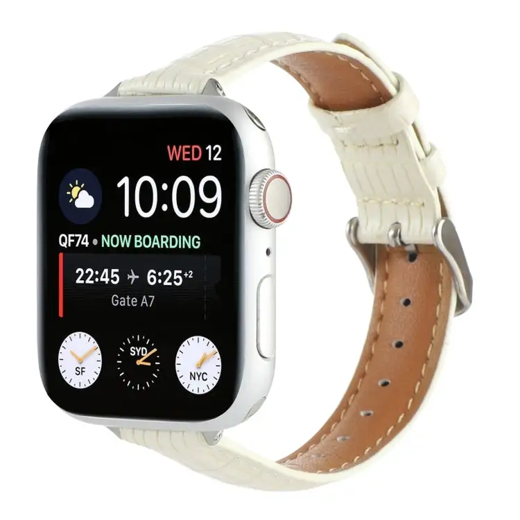 Slim Crocodile Leather Watch Band for Watch SE 2023 44 mm - Beige