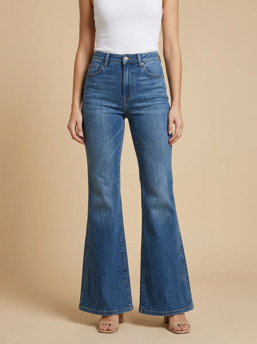 Women's Wavy Seam High-Waisted Flare Jeans