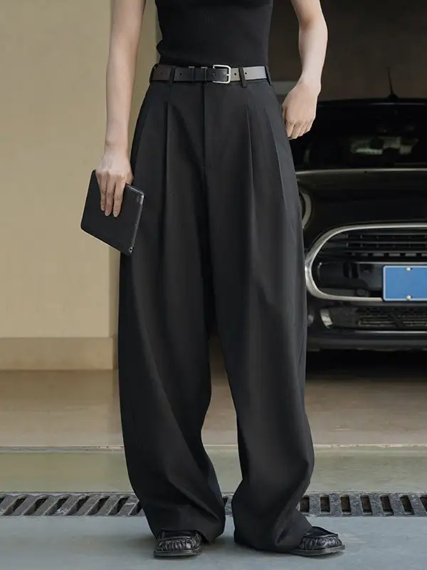 Women's High Waist Pleated Patchwork Loose Fit Pants