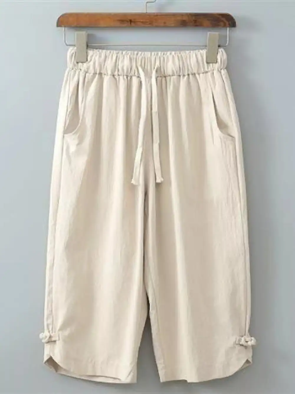 Men's Plus Size Casual Cropped Pants with Drawstring