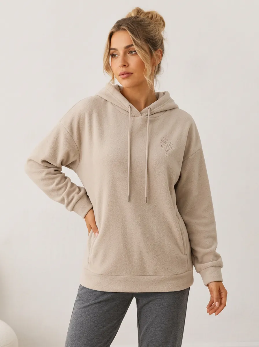 Women's Minimalist Floral Line Art Printed Fleece Hoodie