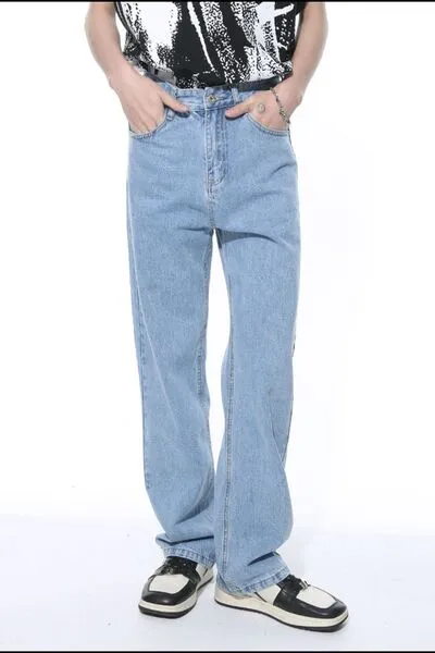 Modern Washed Pocketed Stretch Straight Leg Jeans