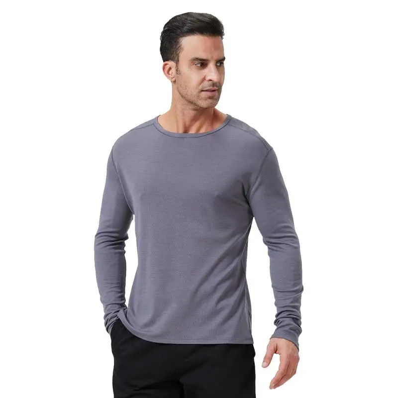 Men's Merino Wool Quick-Drying Hiking Warm Long-Sleeved Underwear Sports ski Base Layer top