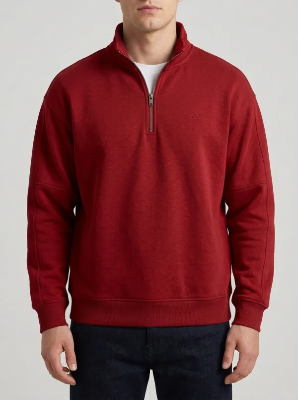 Men's Polished Minimalist Textured Embroidered Emblem Quarter-Zip Sweatshirt
