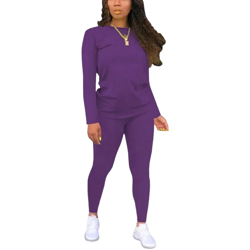 Women's Long Sleeve Tee & Elastic Waist Pants Set