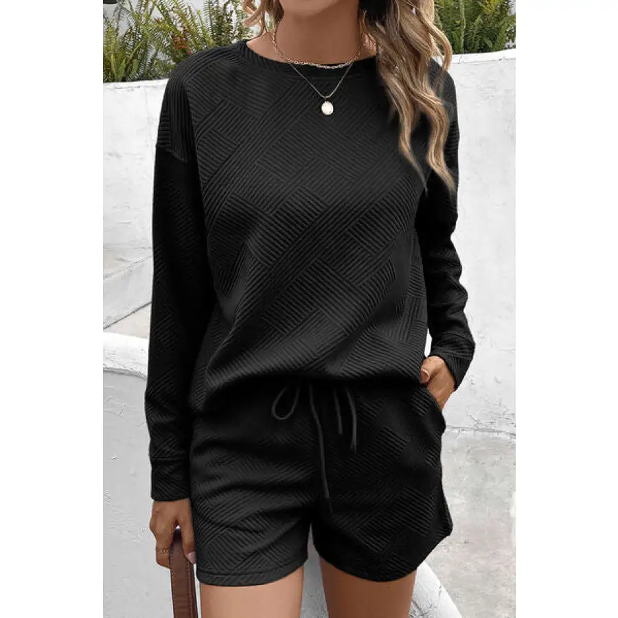 Relaxed Round Neck Dropped Shoulder Top and Shorts Set