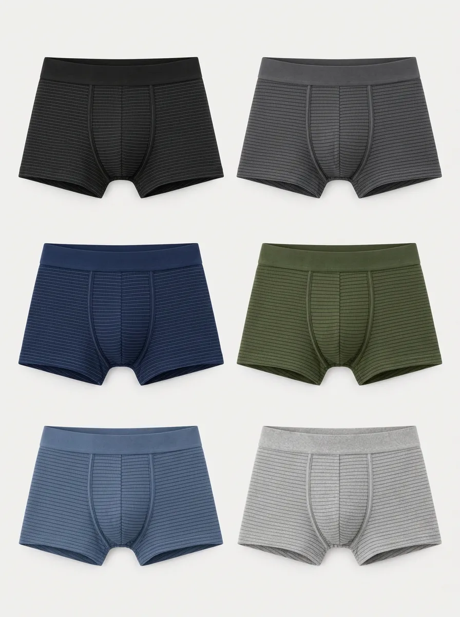 Men's Neutral Solid Ribbed Boxer Briefs 6-Pack