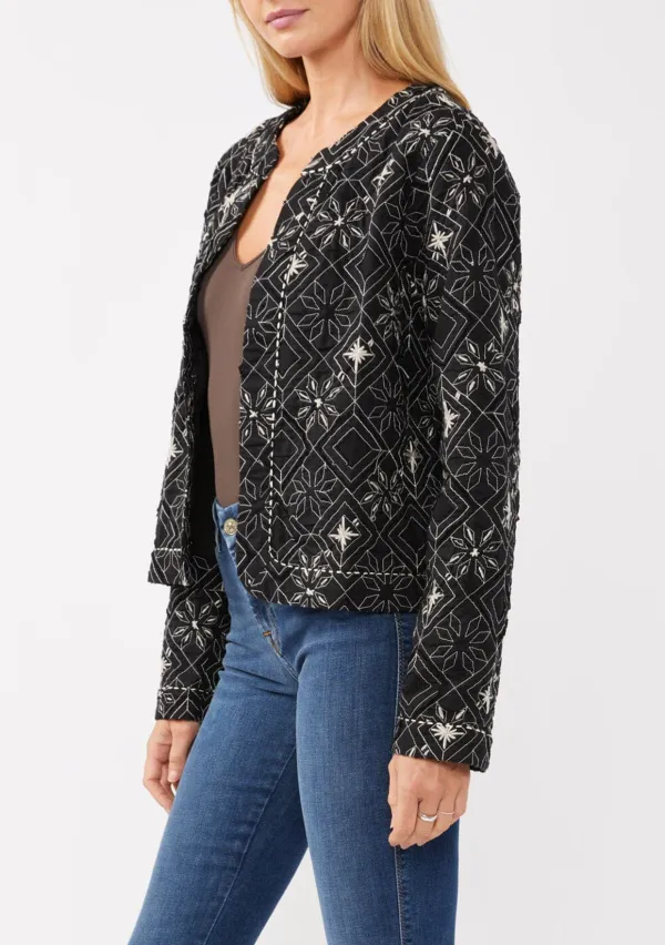 Embroidered Open Front Cropped Jacket