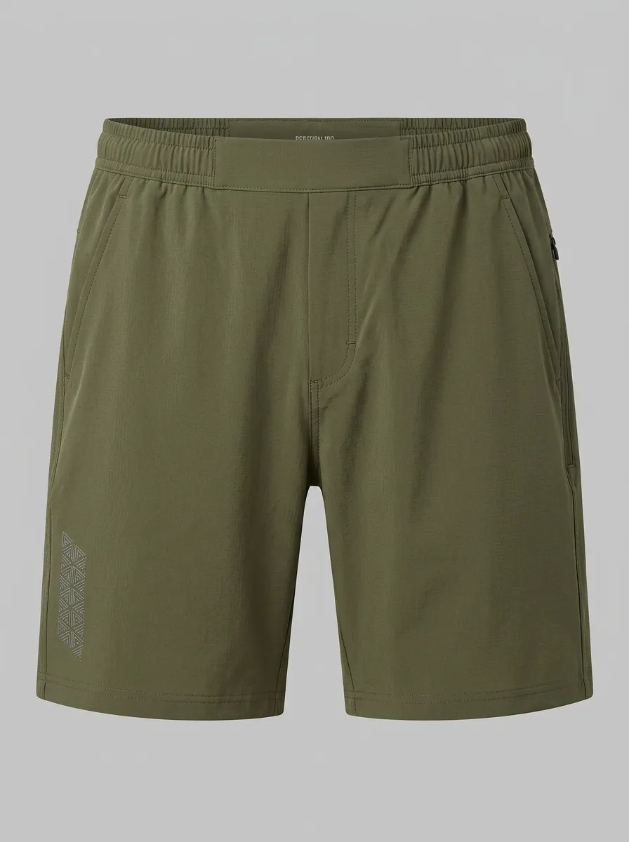 Men's Olive Green Geometric Pattern Printed Breathable Athletic Shorts