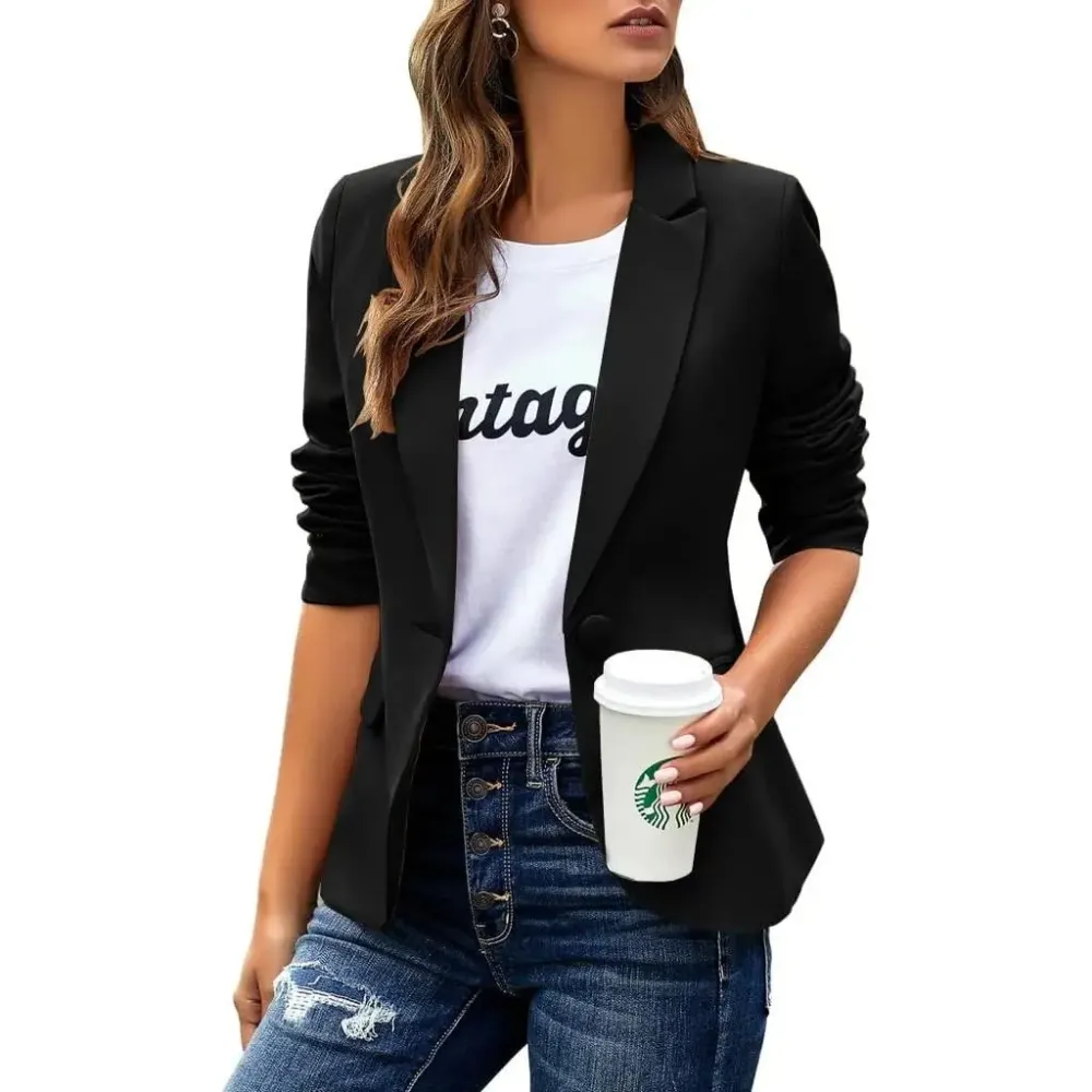 Women’s Slim Fit Office Blazer – Long Sleeve Lapel Jacket