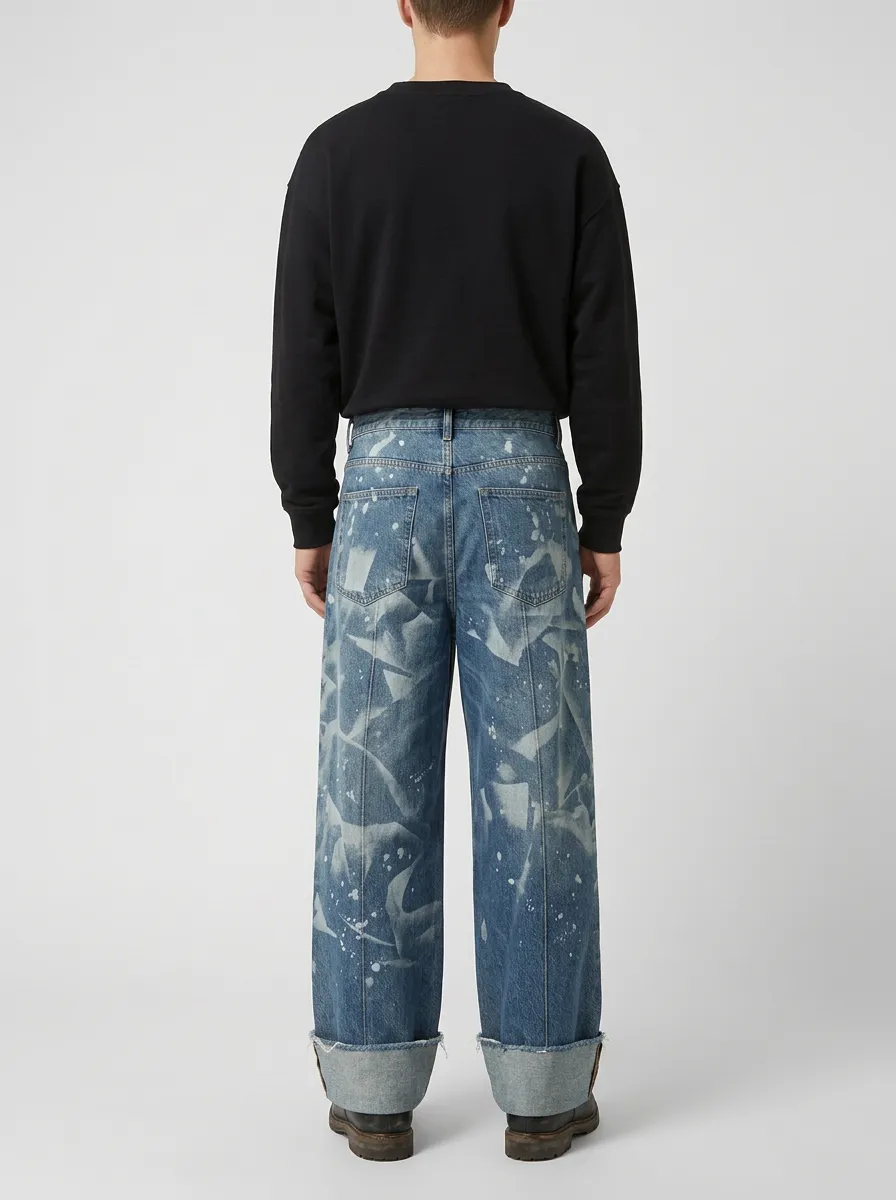 Wide Leg Paint-Splatter Graphic Streetwear Men's Loose Fit Jeans