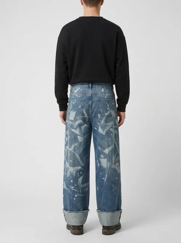Wide Leg Paint-Splatter Graphic Streetwear Men's Loose Fit Jeans