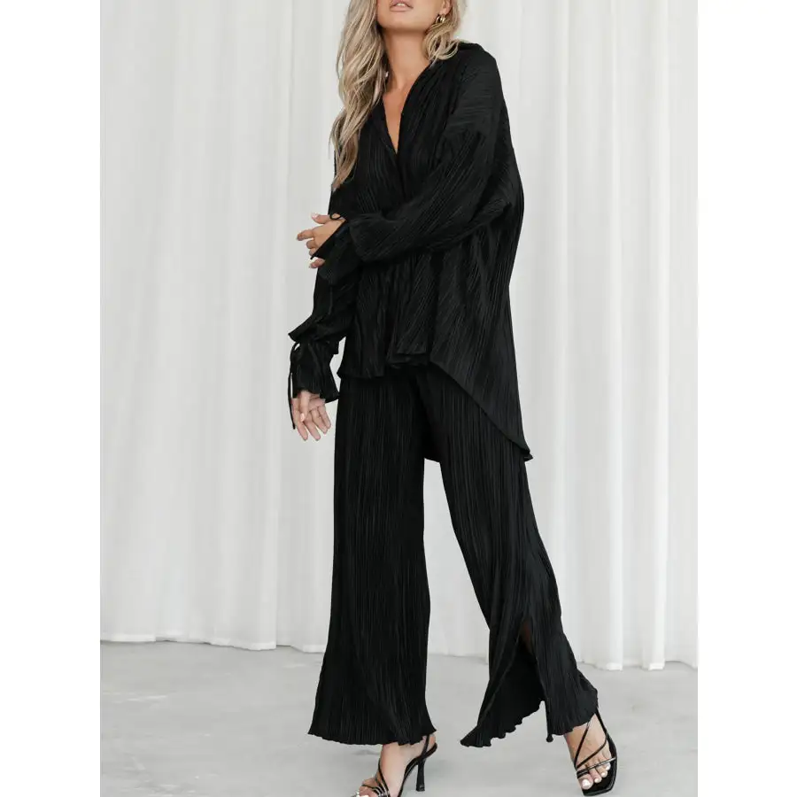 Button Up Long Sleeve Top and Pants Set