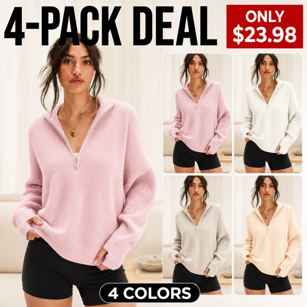Women's Long Sleeve Quarter Zip Pullover Sweater Soft Warm Knit Tops
